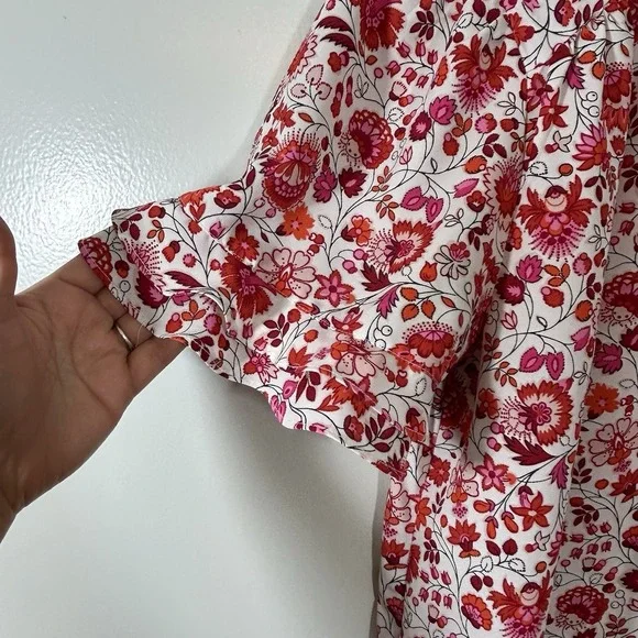 Ann Taylor Factory Floral Blouse Cottagecore Boho Peasant Women's Large - Picture 2 of 11